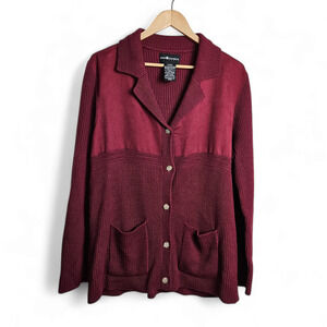 Sag Harbor Sport Women's Maroon Red Ribbed Grandpa Cardigan Sweater Size L
